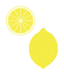 Fresh lemon and a slice. Raw food vector illustration.