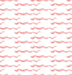 Watercolor hand drawing seamless pattern with wavy ribbon, beautiful color theme decoration background for design