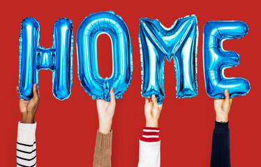 Hands showing balloons word