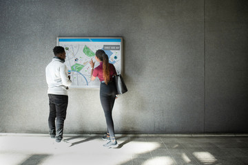 Tourists looking at a guide map