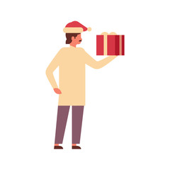 indian man hold gift box present merry christmas happy new year holiday celebration concept full length male cartoon character isolated flat vector illustration
