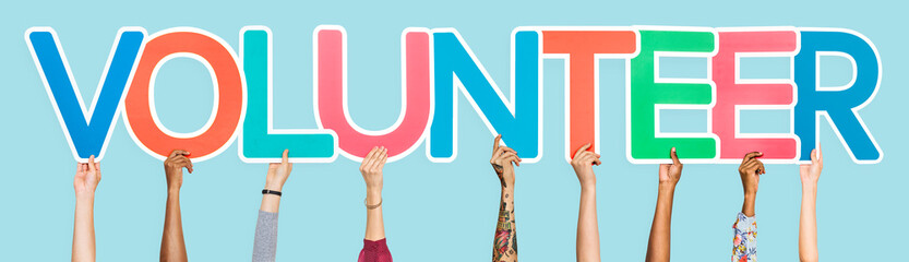 Colorful letters forming the word volunteer