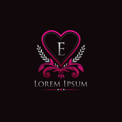 Feminine Luxury Heart Badge  E Letter Logo