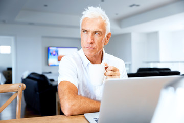 Fototapeta premium Man working on laptop at home