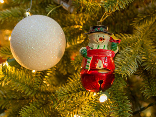 Closeup of various Christmas decorations, santa, rudolph, holiday, macro, christmas village,...