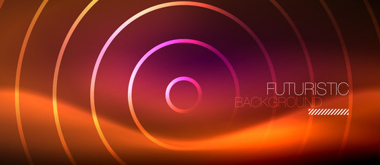 Neon glowing techno lines, hi-tech futuristic abstract background template with square shapes