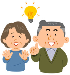 閃くシニアの夫婦　上半身　正面
