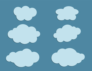 A set of blue graphic clouds clip arts on dark blue background vector illustration