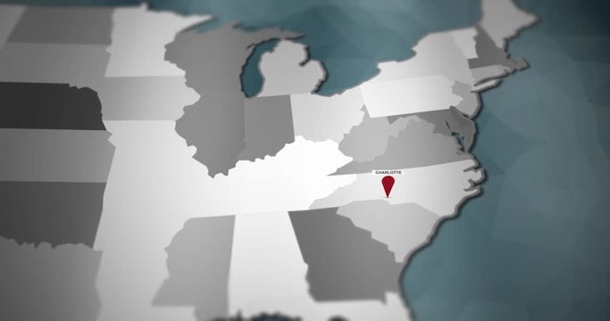 Modern United States motion graphics map - Charlotte Pin Location Animation