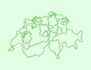 Green color Switzerland map with lines of different cantons on light background vector illustration