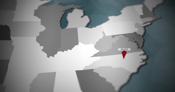 Modern United States motion graphics map - Raleigh City Pin Location Animation