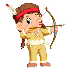 A girl american indian playing archery