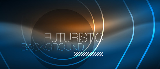 Neon glowing lines, magic energy space blue light concept, abstract background wallpaper design