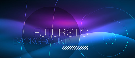 Neon glowing lines, magic energy space blue light concept, abstract background wallpaper design
