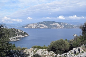 Campaign.Backpack tourism in pine forest. Turunc. Turkey	