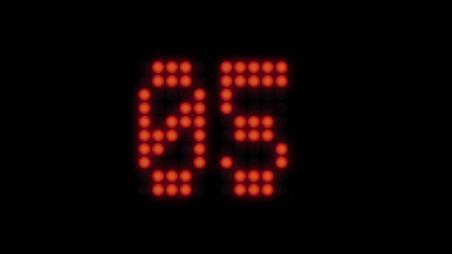 Digital led countdown on black background animation