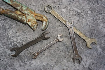 Set of old locksmith tools. View from above