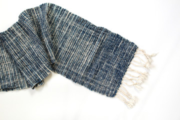 cotton blue scarf hand weave