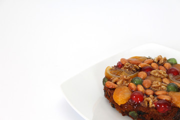 yummy fruit cack with various fruit and color