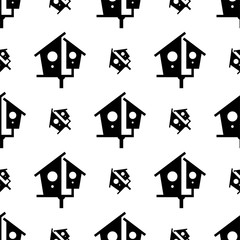 Bird House Icon, Nest, Bird House Seamless Pattern