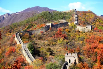 Schapenvacht deken met patroon Chinese Muur The Great Wall in autumn
