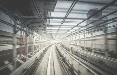 Fototapeta premium Point of view through Tokyo via the automated transit system.