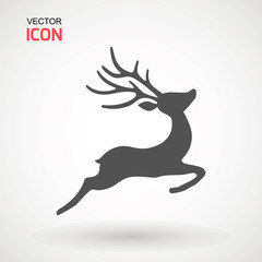 Deer running silhouette , Reinder icon design for Xmas cards, banners and flyers, vector illustration isolated on white background. Logo template. Elk logotype. Hunting.