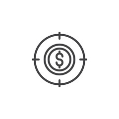 Money Target outline icon. linear style sign for mobile concept and web design. Dollar aim simple line vector icon. Symbol, logo illustration. Pixel perfect vector graphics