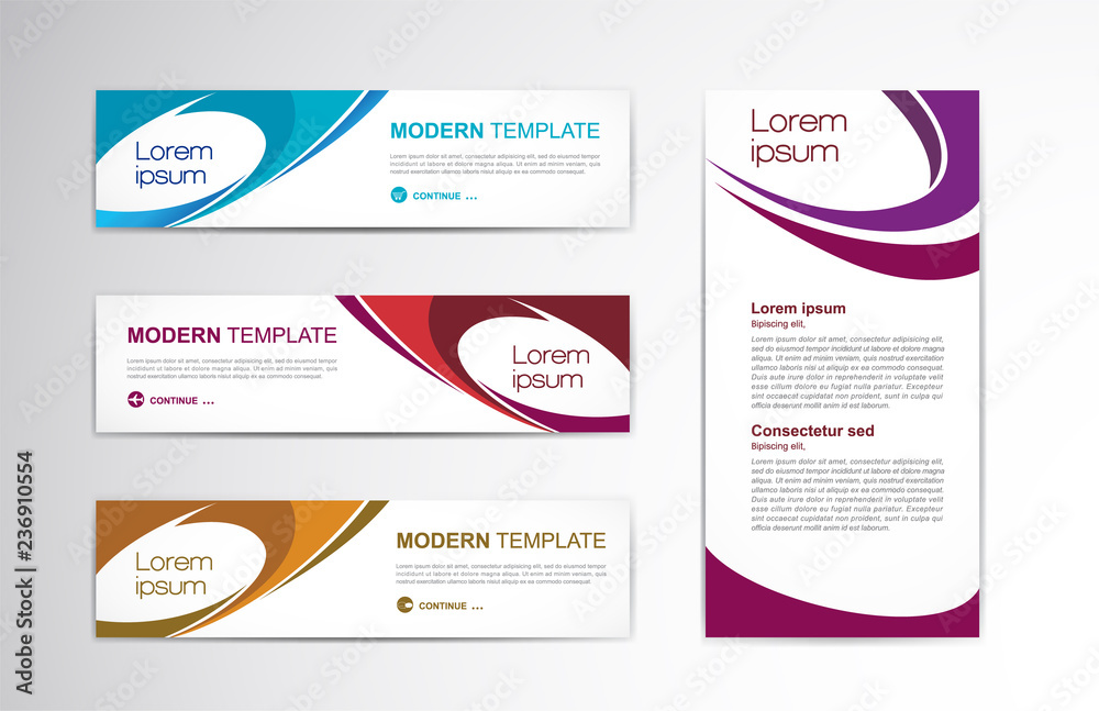 Wall mural set of modern design - vector web banners design background or header templates, colorful horizontal
