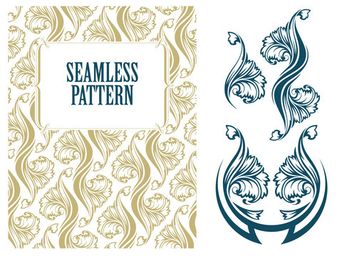 Vector plant pattern and vignette for labels, sticker, tattoo and other design.