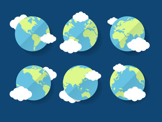 Cartoon Globe Different View Set on a Blue. Vector