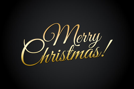 Merry Christmas Gold Lettering Illustration on Black Background