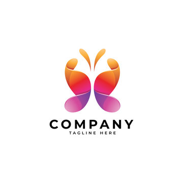 Abstract colorful butterfly logo, gradient color butterfly vector icon