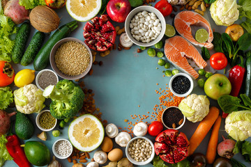Top view frame healthy food diet food menu restaurant