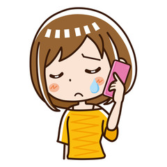 電話　女性　泣く