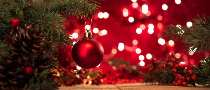 Christmas background. Christmas tree and christmas balls