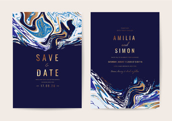 Luxury Marble and marbling Wedding Invitation, Thank you card, Greeting, RSVP card vector template.