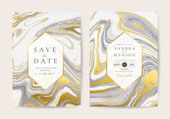 Luxury Marble and marbling Wedding Invitation, Thank you card, Greeting, RSVP card vector template.