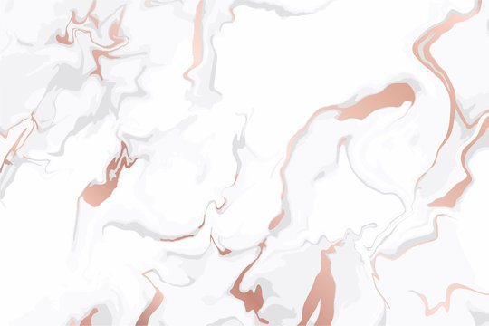 Rose gold marbling and white marble background texture vector template.