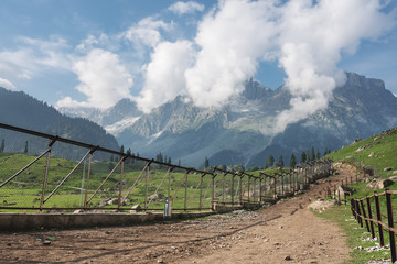 Fototapeta na wymiar Landscape of nature and mountains in the morning at Sonamarg, India