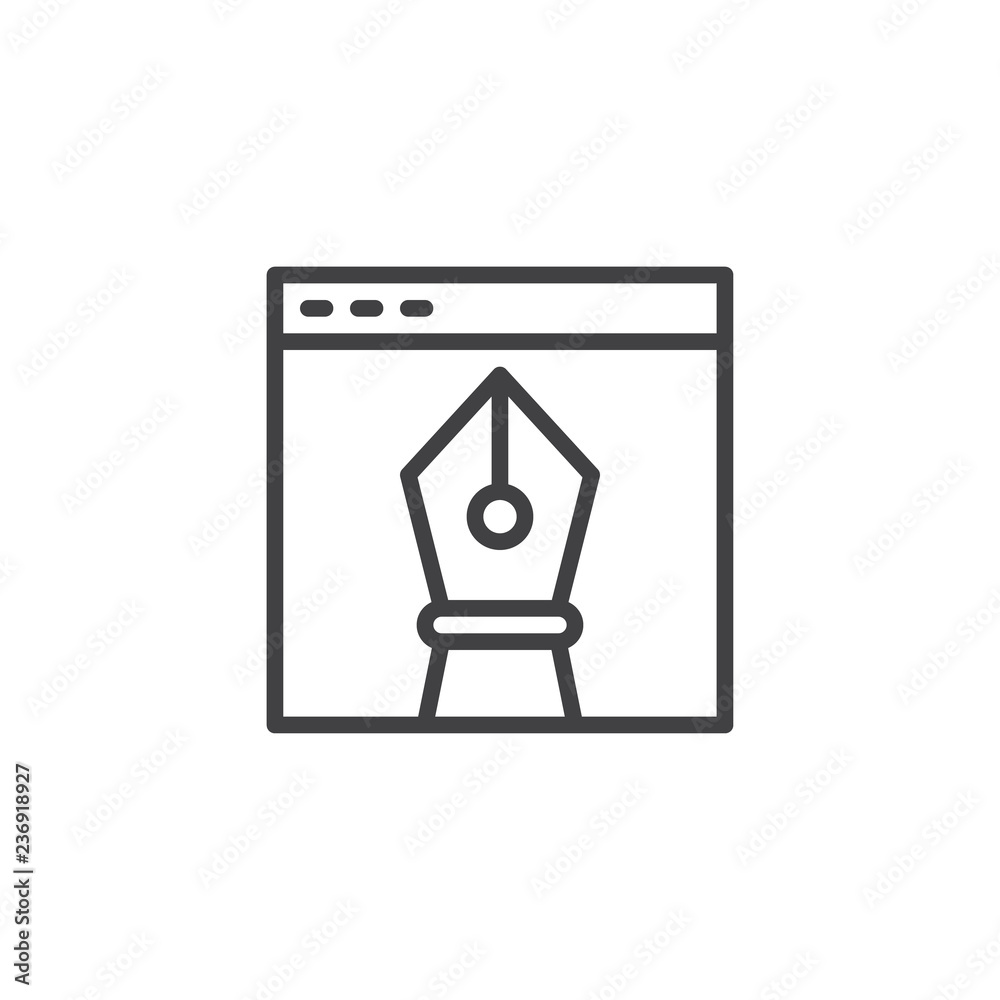 Fototapete browser window and vector design drawing tool outline icon. linear style sign for mobile concept and