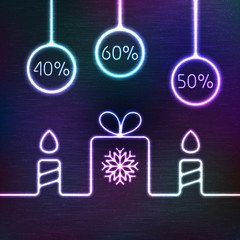 Vector Glowing Gift Box and Christmas Sale Words
