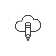 Cloud computing and pen tool outline icon. linear style sign for mobile concept and web design. Designer tools simple line vector icon. Symbol, logo illustration. Pixel perfect vector graphics