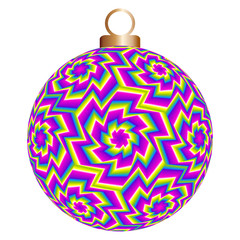 Colorful rainbow christmas ball with flowers in techno style. Optical illusion of movement.