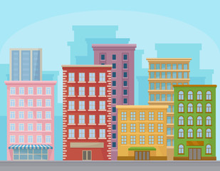 Cityscape with modern buildings, urban panorama, city street landscape vector Illustration