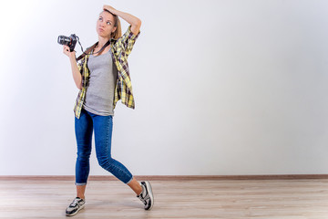 different photographer poses: bending, squatting, lying down