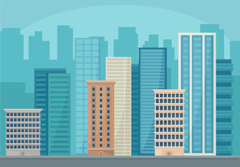 Modern cityscape with skyscraper buildings, urban panorama, city landscape vector Illustration