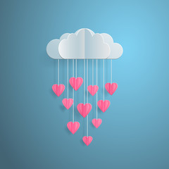 Fototapeta na wymiar love Invitation card Valentines day balloon cloud with rain from hearts paper cut