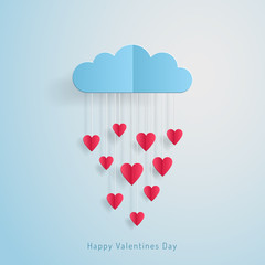 love Invitation card Valentines day balloon cloud with rain from hearts paper cut