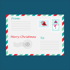 Christmas envelope for letter to Santa Claus for children, template, fun preschool activity for kids, vector illustration